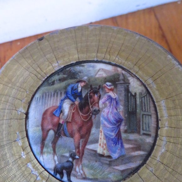 VTG powder Puff Antique Tin Vanity Powder Puff Music Box | Footed Trinket 1900 - Picture 3 of 7